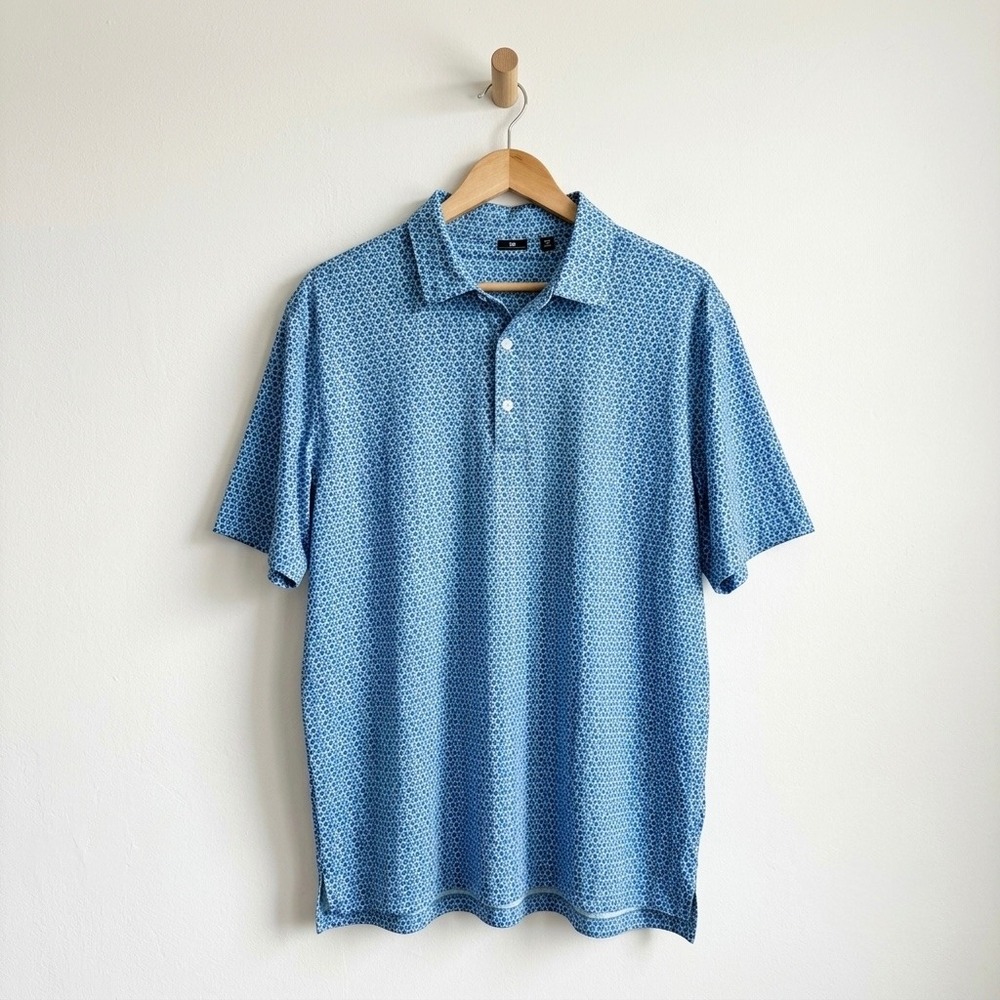 FootJoy Men 2XL Allover Floral Lisle Golf Polo Shirt Blue Aqua Merion National